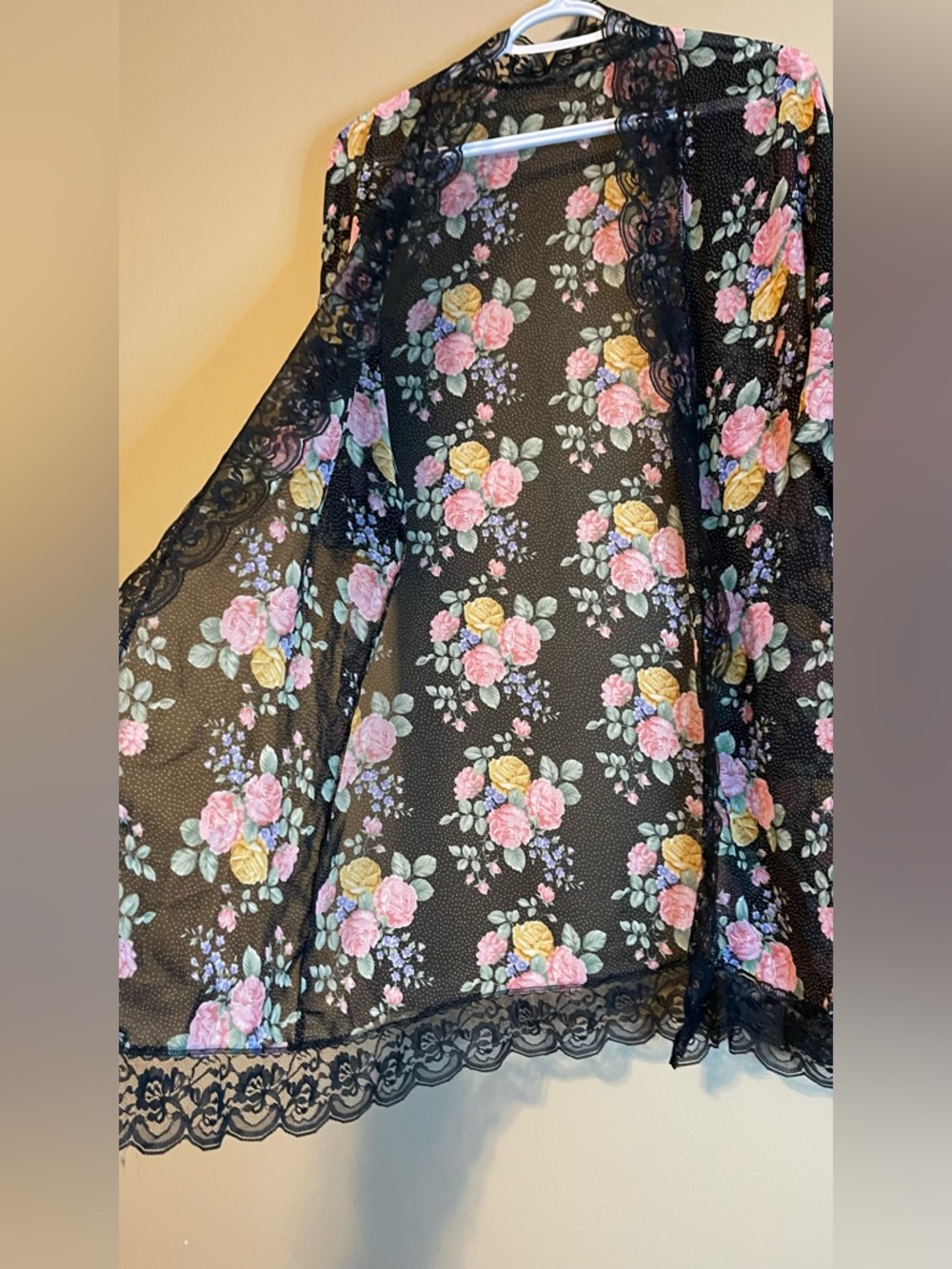 Vintage 1980’s Erica Taylor 2 Piece Floral Lace Sheer Teddy Romper & Robe Set - Picture 12 of 15